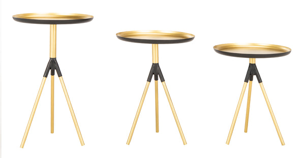 Talon Stylish Metal Side Table Set of 3 - Gold/Black Finish for Modern Living Room Decor