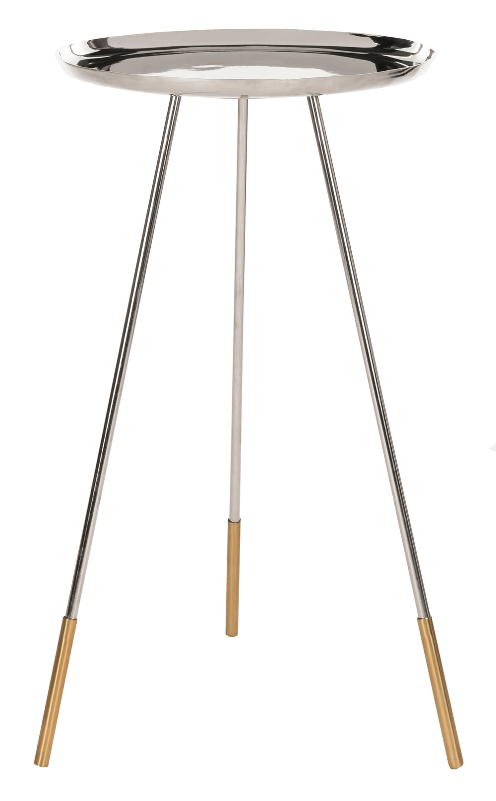 Calix Glamorous Tri Leg Side Table - Polished Nickel Finish with Elegant Gold Accents for Chic Spaces