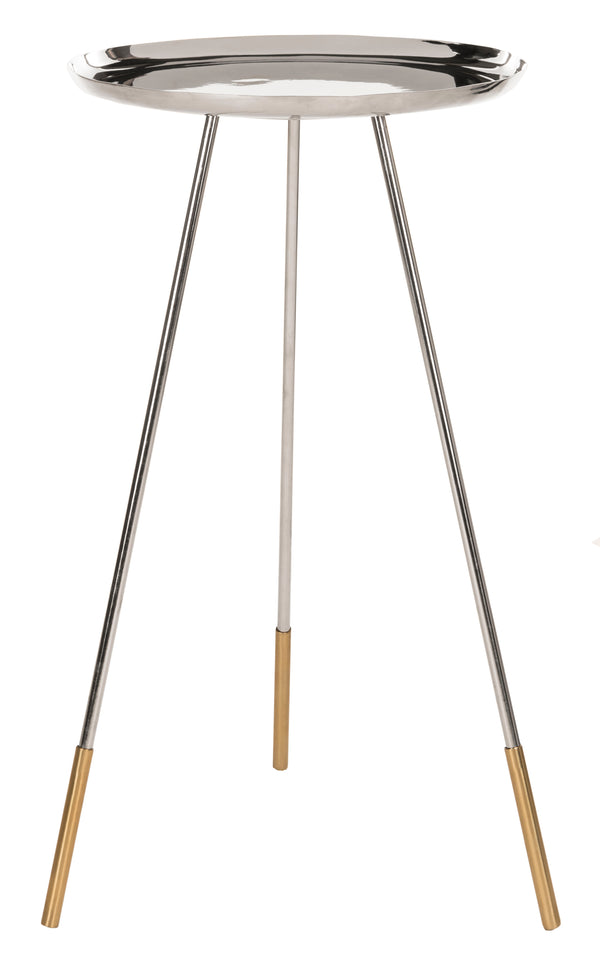 Calix Glamorous Tri Leg Side Table - Polished Nickel Finish with Elegant Gold Accents for Chic Spaces