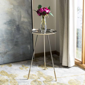 Calix Glamorous Tri Leg Side Table - Polished Nickel Finish with Elegant Gold Accents for Chic Spaces