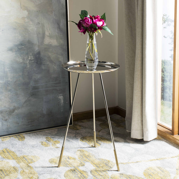 Calix Glamorous Tri Leg Side Table - Polished Nickel Finish with Elegant Gold Accents for Chic Spaces