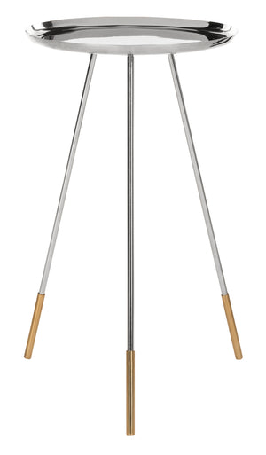 Calix Glamorous Tri Leg Side Table - Polished Nickel Finish with Elegant Gold Accents for Chic Spaces