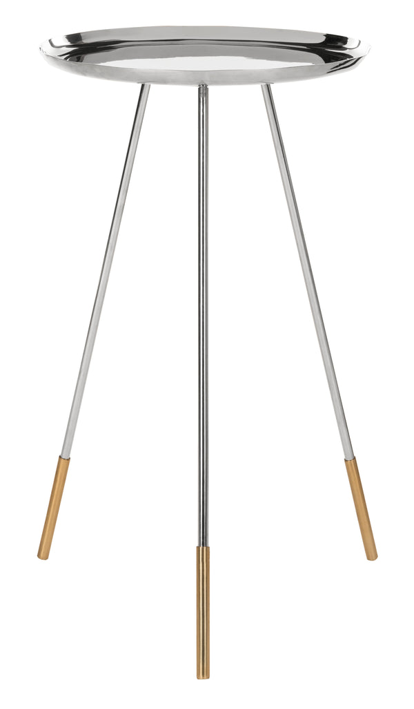 Calix Glamorous Tri Leg Side Table - Polished Nickel Finish with Elegant Gold Accents for Chic Spaces