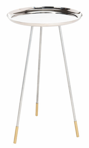 Calix Glamorous Tri Leg Side Table - Polished Nickel Finish with Elegant Gold Accents for Chic Spaces