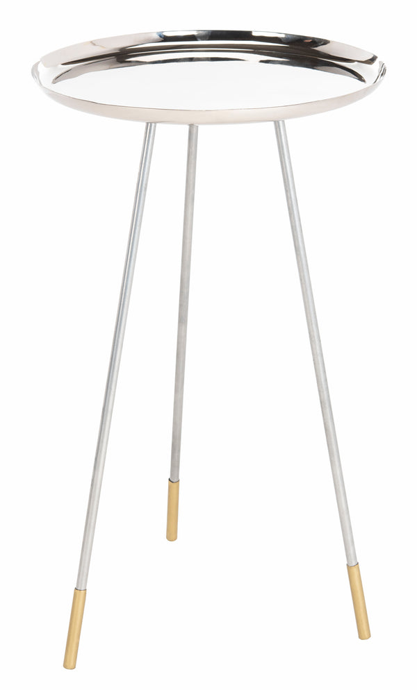 Calix Glamorous Tri Leg Side Table - Polished Nickel Finish with Elegant Gold Accents for Chic Spaces