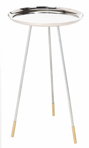 Calix Glamorous Tri Leg Side Table - Polished Nickel Finish with Elegant Gold Accents for Chic Spaces