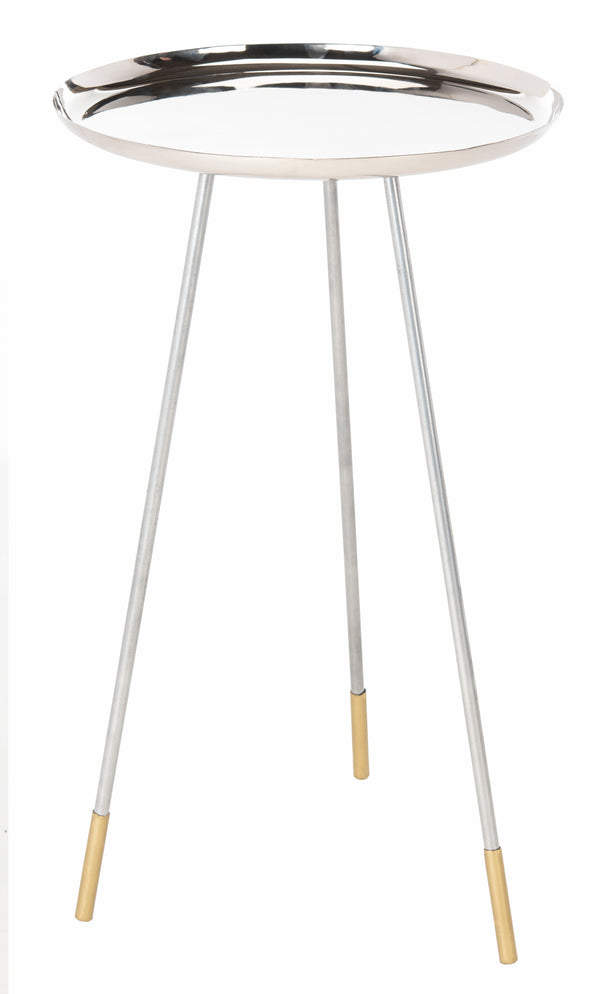 Calix Glamorous Tri Leg Side Table - Polished Nickel Finish with Elegant Gold Accents for Chic Spaces
