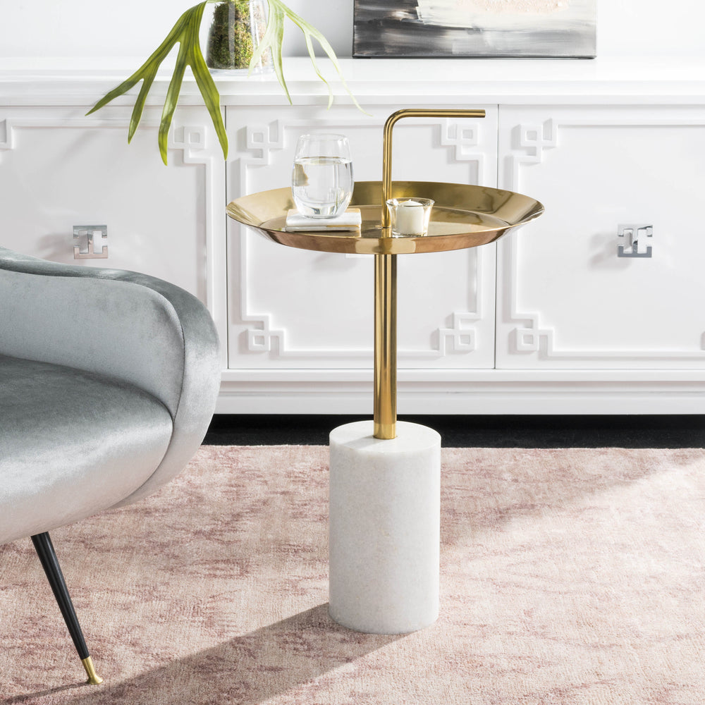 Apollo Modern Round Brass Side Table with Marble Base – Elegant Design for Chic Living Rooms