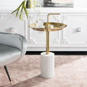 Apollo Modern Round Brass Side Table with Marble Base – Elegant Design for Chic Living Rooms