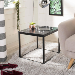 Baize End Table - Modern Luxury with Black Marble Top & Chic Parson's Style Frame for Living Rooms
