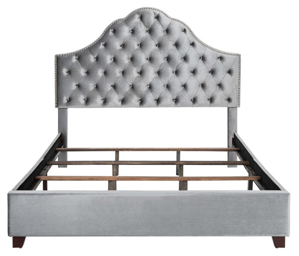 Beckham Bed: Luxurious Contemporary Velvet Upholstered Design with Tufted Detail and Nickel Accents