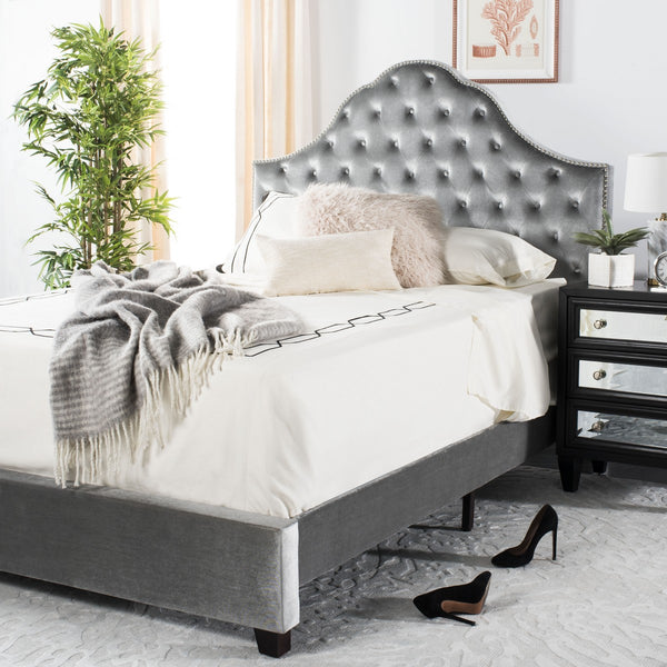 Beckham Bed: Luxurious Contemporary Velvet Upholstered Design with Tufted Detail and Nickel Accents