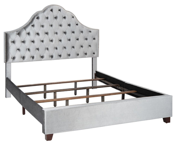 Beckham Bed: Luxurious Contemporary Velvet Upholstered Design with Tufted Detail and Nickel Accents