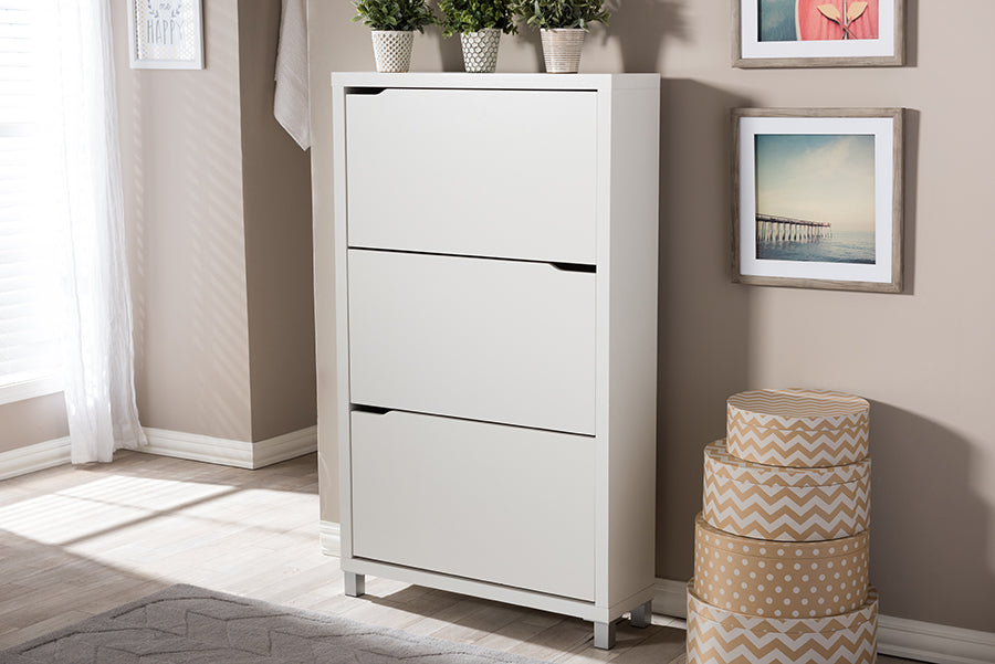 Simms White Modern Shoe Cabinet English Elm