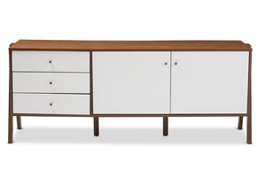 Baxton Studio Harlow Mid-century Modern Scandinavian Style White and Walnut Wood Sideboard Storage Cabinet