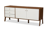 Baxton Studio Harlow Mid-century Modern Scandinavian Style White and Walnut Wood Sideboard Storage Cabinet