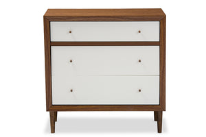 Baxton Studio Harlow Mid-century Modern Scandinavian Style White and Walnut Wood 3-drawer Chest