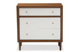Harlow Mid-century Modern Scandinavian Style White and Walnut Wood 3-drawer Chest