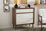 Baxton Studio Harlow Mid-century Modern Scandinavian Style White and Walnut Wood 3-drawer Chest