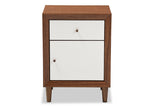 Baxton Studio Harlow Mid-century Modern Scandinavian Style White and Walnut Wood 1-drawer and 1-door Nightstand