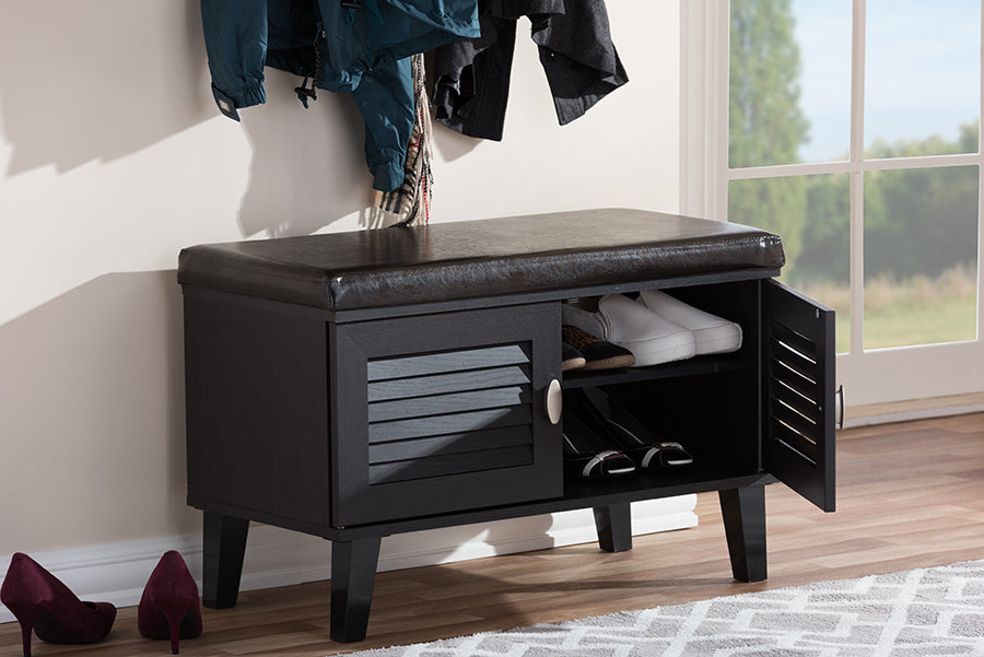 Entryway Shoe Rack Bench Shoe Storage with Shelves, Espresso - On