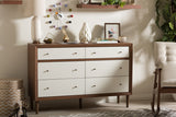Baxton Studio Harlow Mid-century Modern Scandinavian Style White and Walnut Wood 6-drawer Storage Dresser