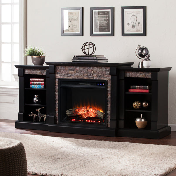 Sei Furniture Gallatin Touch Screen Electric Fireplace W Bookcases Fr8525
