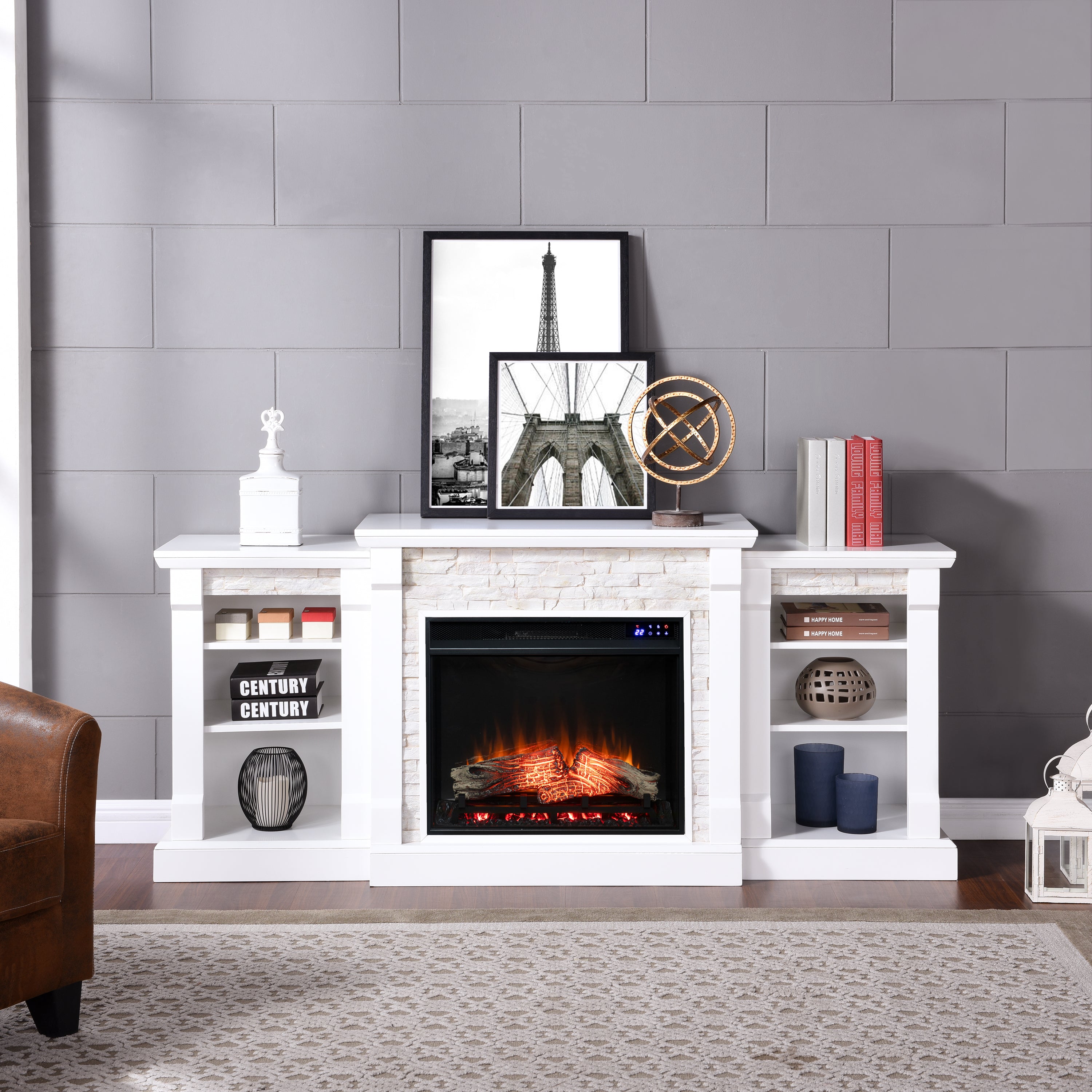 Gallatin Electric Fireplace with Bookcases - Thumbnail 4