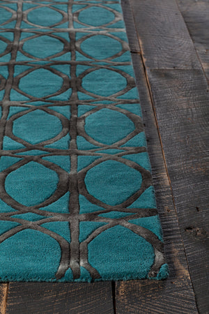 Chandra Rugs Fran 100% Wool Hand-Tufted Contemporay Rug Teal/Charcoal 7'9 x 10'6