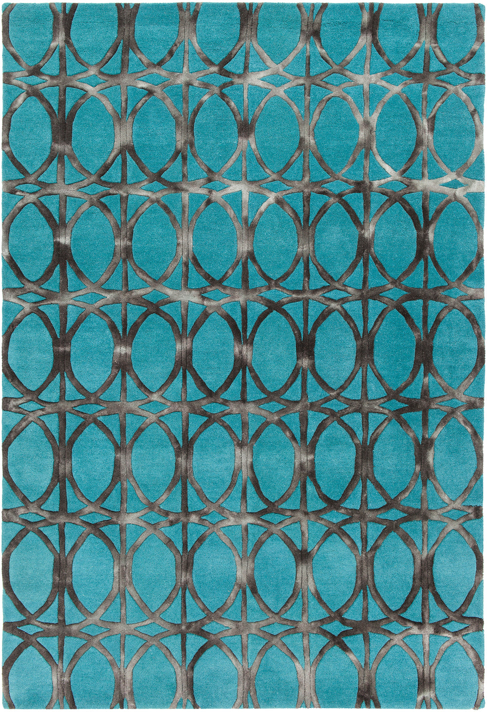 Chandra Rugs Fran 100% Wool Hand-Tufted Contemporay Rug Teal/Charcoal 7'9 x 10'6