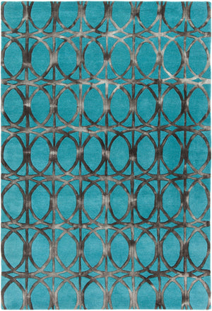 Chandra Rugs Fran 100% Wool Hand-Tufted Contemporay Rug Teal/Charcoal 7'9 x 10'6