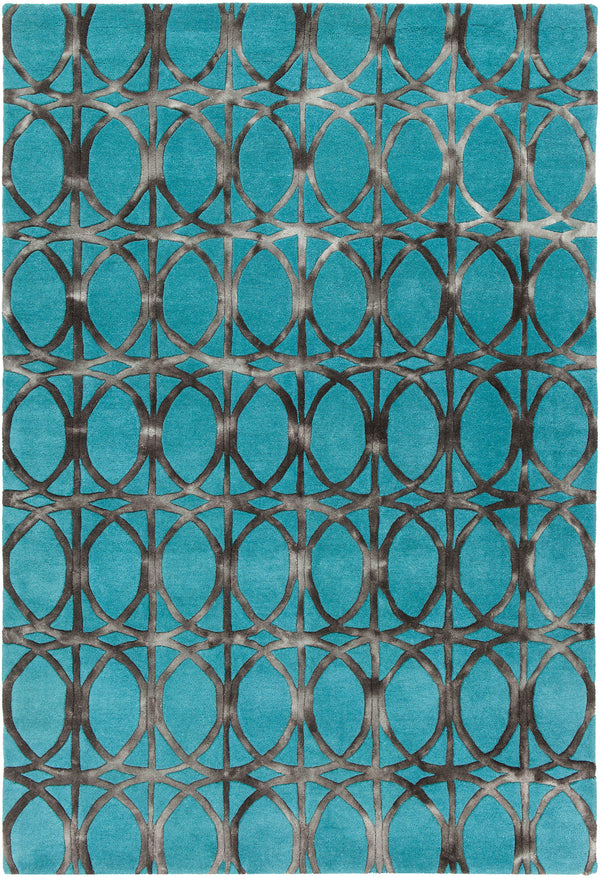 Chandra Rugs Fran 100% Wool Hand-Tufted Contemporay Rug Teal/Charcoal 7'9 x 10'6