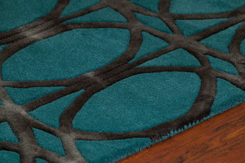Chandra Rugs Fran 100% Wool Hand-Tufted Contemporay Rug Teal/Charcoal 7'9 x 10'6