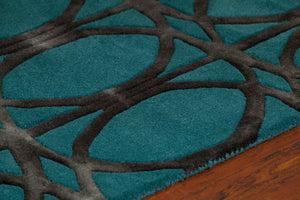Chandra Rugs Fran 100% Wool Hand-Tufted Contemporay Rug Teal/Charcoal 7'9 x 10'6