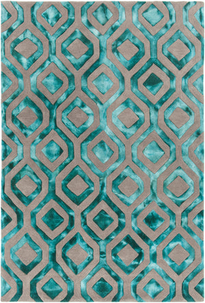 Chandra Rugs Fran 100% Wool Hand-Tufted Contemporay Rug Teal/Grey 7'9 x 10'6