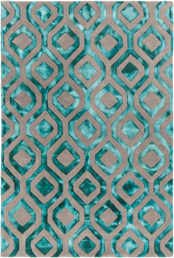 Chandra Rugs Fran 100% Wool Hand-Tufted Contemporay Rug Teal/Grey 7'9 x 10'6