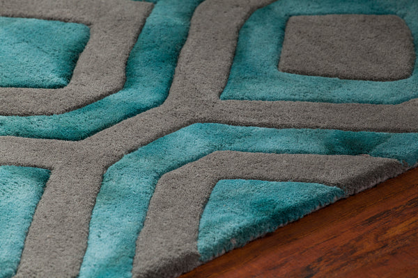 Chandra Rugs Fran 100% Wool Hand-Tufted Contemporay Rug Teal/Grey 7'9 x 10'6