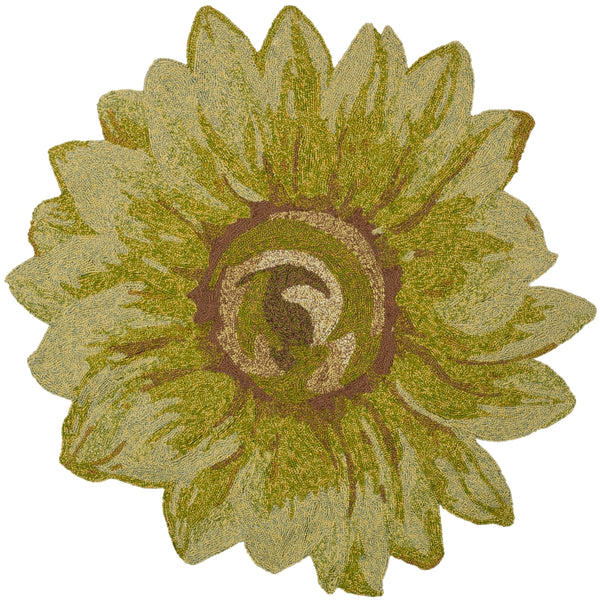 Four Seasons Sunflower Hand Hooked 100% Polypropylene Pile Rug in Green 4ft x 4ft Round