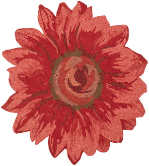 Four Seasons Sunflower Hand Hooked 100% Polypropylene Pile Rug in Red 4ft x 4ft Round