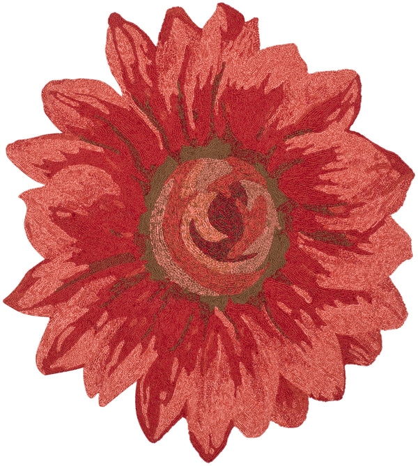 Four Seasons Sunflower Hand Hooked 100% Polypropylene Pile Rug in Red 4ft x 4ft Round