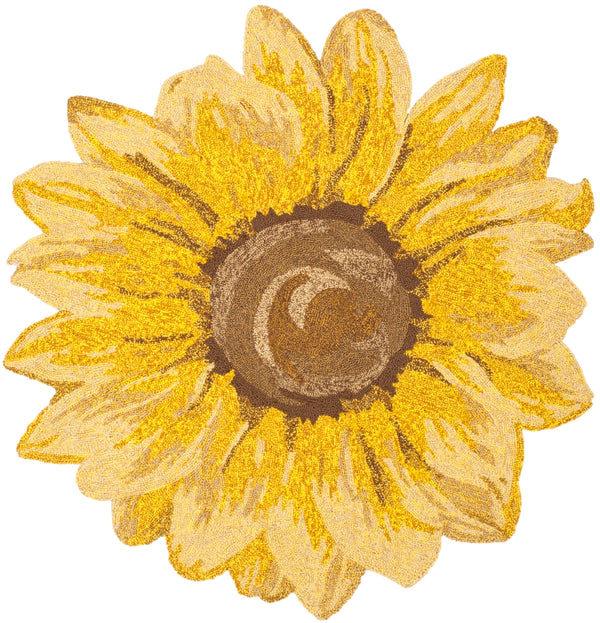 Four Seasons Sunflower Hand Hooked 100% Polypropylene Pile Rug in Yellow 4ft x 4ft Round
