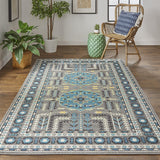 Foster Vinatge Style Kilim Rug, Dark Gray/Capri Blue, 7ft-10in x 11ft Area Rug