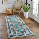 Foster Vinatge Style Kilim Runner, Dark Gray/Capri Blue, 2ft-10in x 7ft-10in