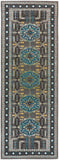 Foster Vinatge Style Kilim Runner, Dark Gray/Capri Blue, 2ft-10in x 7ft-10in