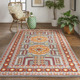 Foster Vinatge Style Kilim, Vermillion Orange/Gray, 7ft - 10in x 11ft Area Rug