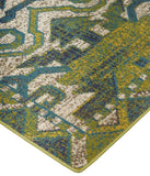 Foster Modern Style Slavic Kilim Rug, Citron Green/Teal/Tan, 7ft-10in x 11ft