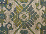 Foster Modern Style Slavic Kilim Rug, Citron Green/Teal/Tan, 7ft-10in x 11ft