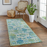 Foster Modern Style Slavic Runner, Citron Green/Teal/Tan, 2ft-10in x 7ft-10in