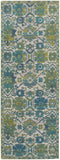 Foster Modern Style Slavic Runner, Citron Green/Teal/Tan, 2ft-10in x 7ft-10in