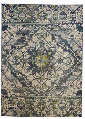 Foster intage Medallion Rug, Crystal Teal/Green/Tan, 7ft - 10in x 11ft Area Rug